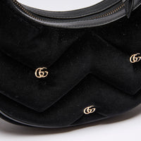 Gucci Black Velvet Matelasse GG Studded Marmont Half Moon Shoulder Bag(logo studs)