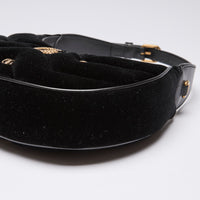 Gucci Black Velvet Matelasse GG Studded Marmont Half Moon Shoulder Bag (leather piping)