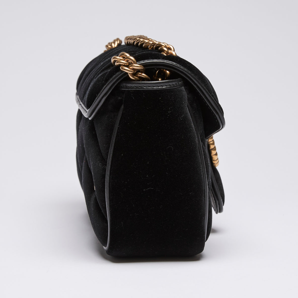 Gucci Black Velvet Matelasse GG Studded Marmont Chain Bag (side)