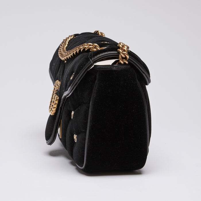 Gucci Black Velvet Matelasse GG Studded Marmont Chain Bag (side)