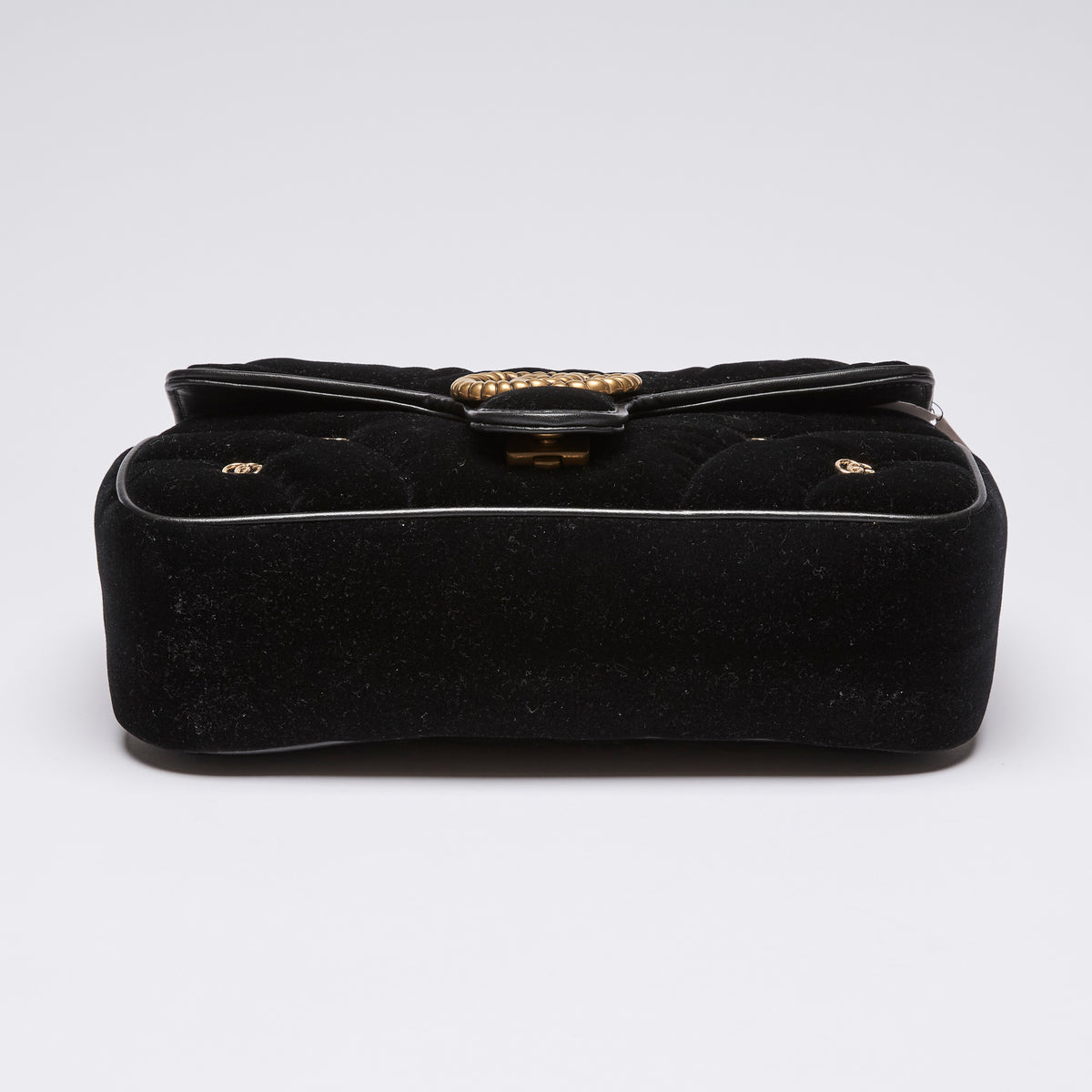 Gucci Black Velvet Matelasse GG Studded Marmont Chain Bag (bottom)