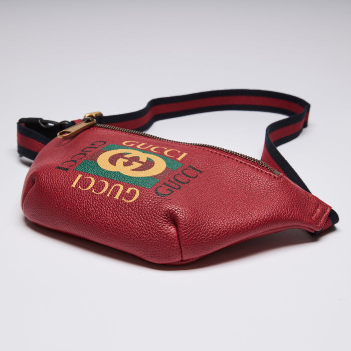 Gucci Red Grained Leather Logo Belt Bag (front)