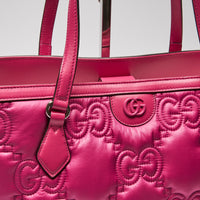 Excellent Pre-Loved Bright Pink Nylon and Leather Tote Bag.  (logo)