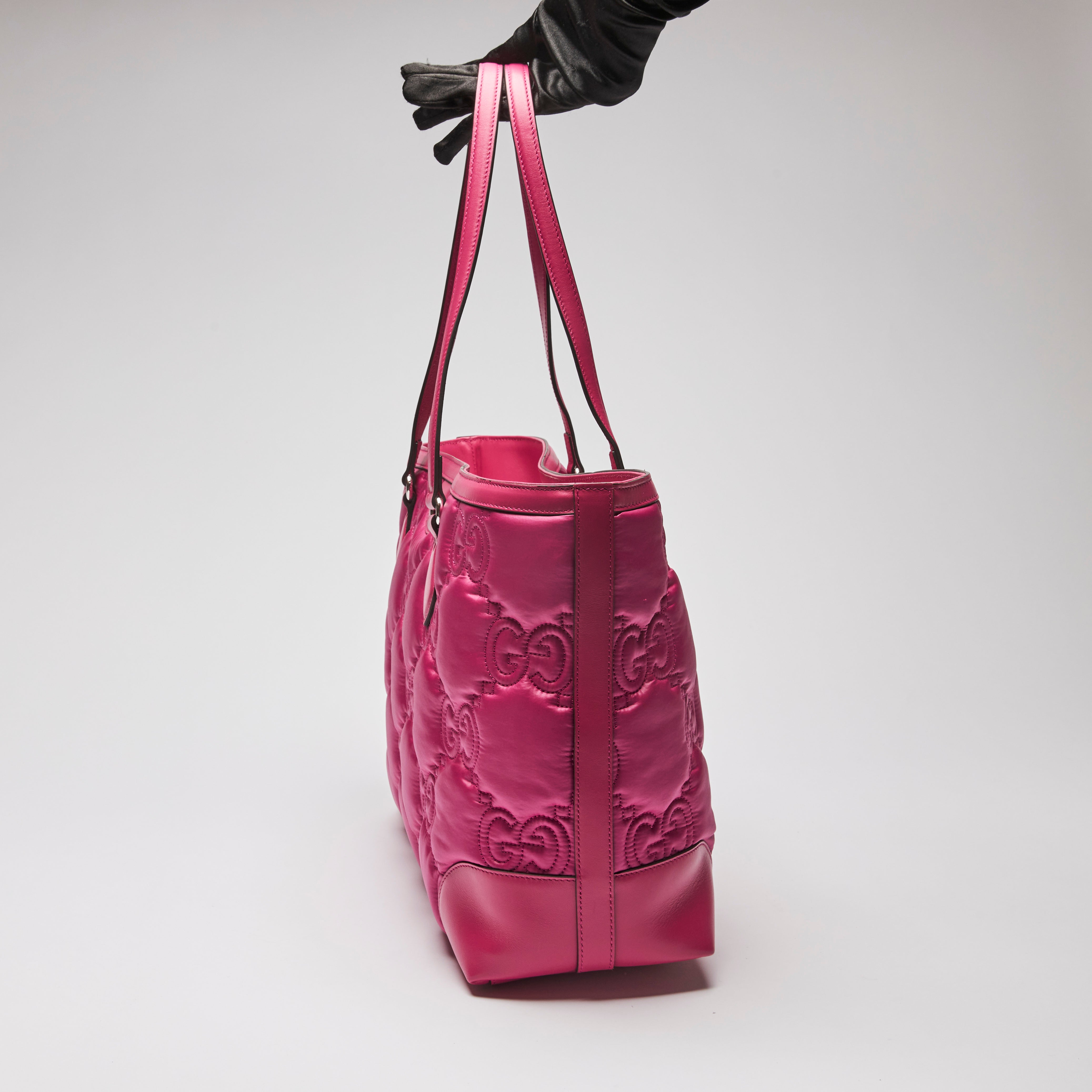 Gucci Bright Pink Nylon and Leather Tote Bag Luxury Finds Consignment