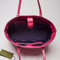 Excellent Pre-Loved Bright Pink Nylon and Leather Tote Bag. (interior)