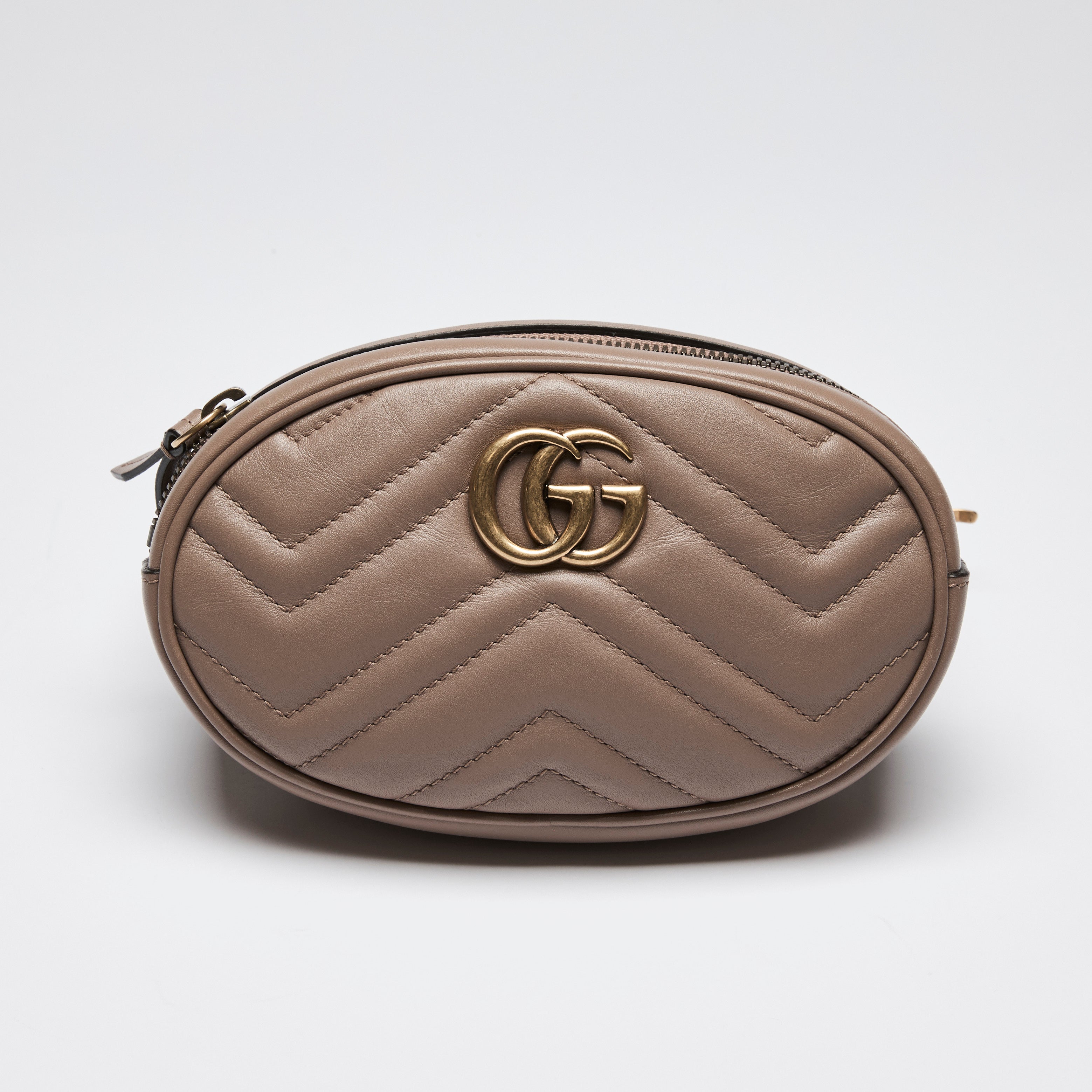 Gucci Beige Leather GG Marmont Matelasse Belt Bag Luxury Finds Consignment