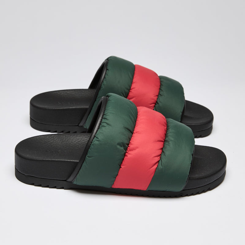 Gucci Red and Green Puffy Nylon Pool Slides Size 38