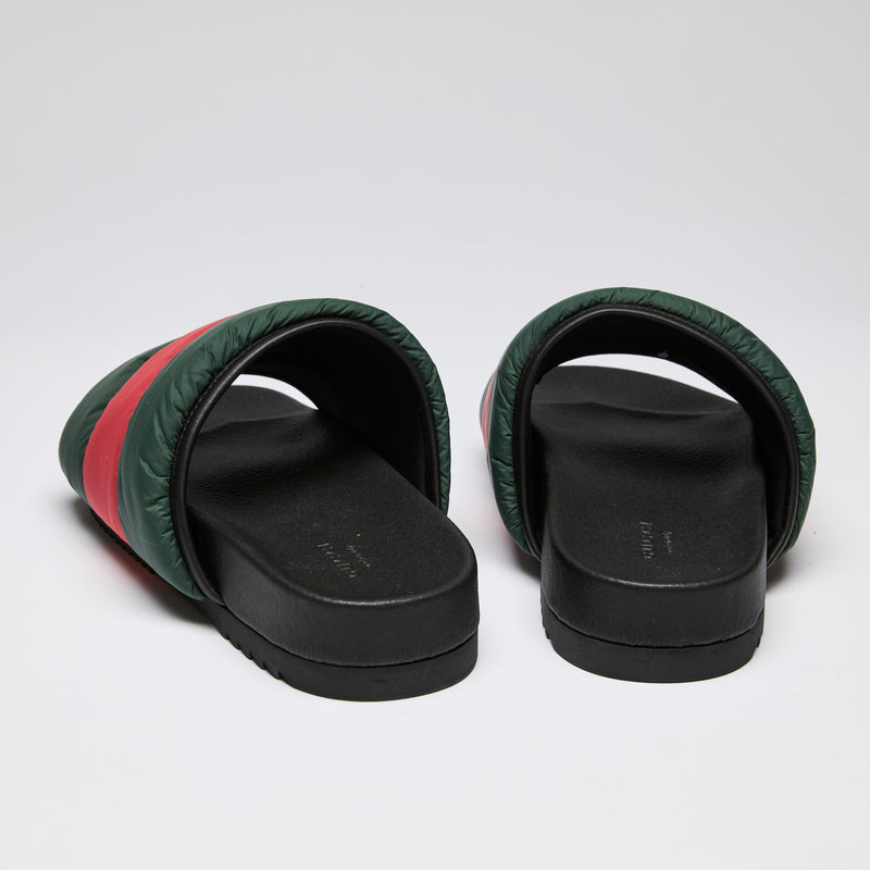 Gucci Red and Green Puffy Nylon Pool Slides Size 38