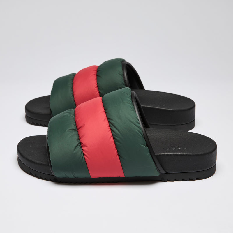 Gucci Red and Green Puffy Nylon Pool Slides Size 38