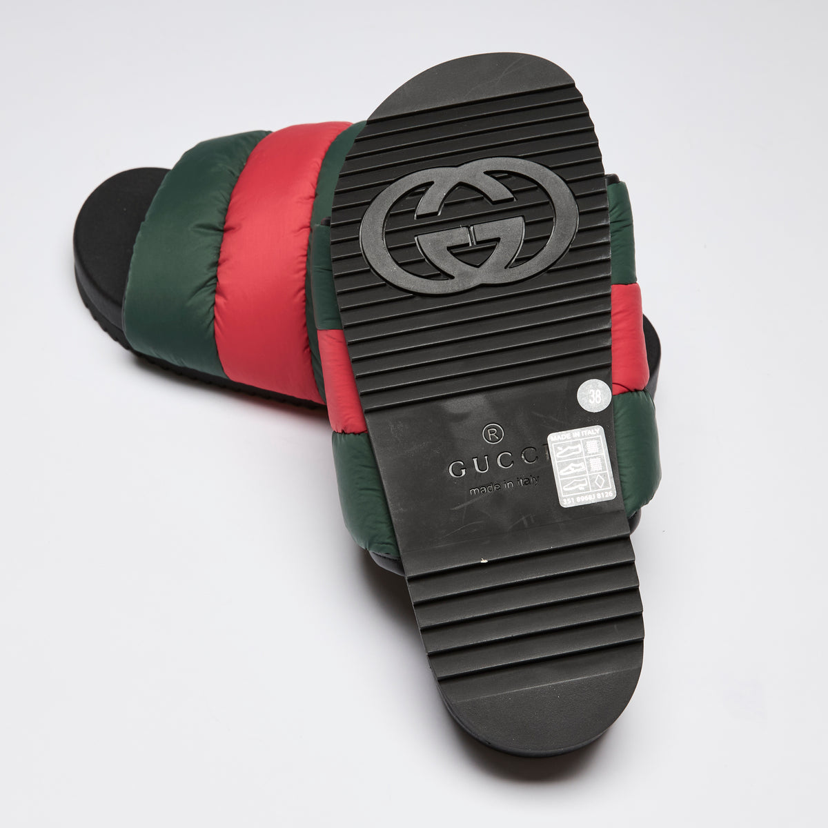 Gucci Red and Green Puffy Nylon Pool Slides Size 38