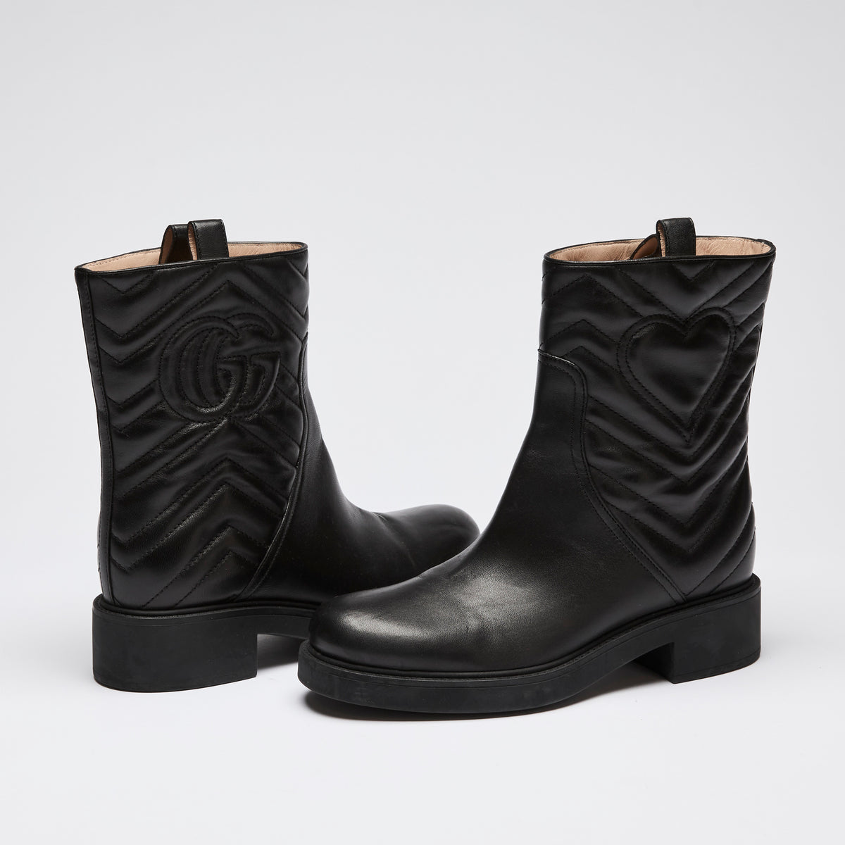 Gucci Black Leather GG Marmont Boots Size 38.5