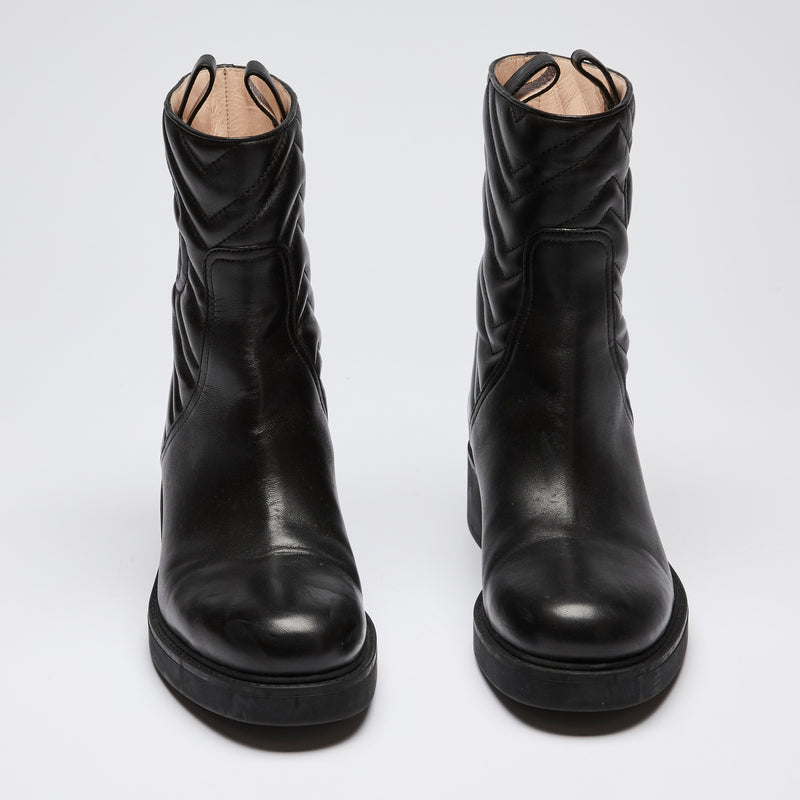 Gucci Black Leather GG Marmont Boots Size 38.5