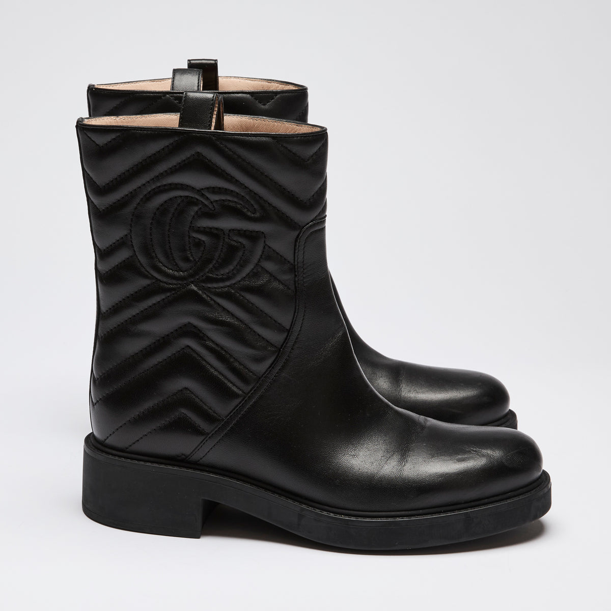 Gucci Black Leather GG Marmont Boots Size 38.5