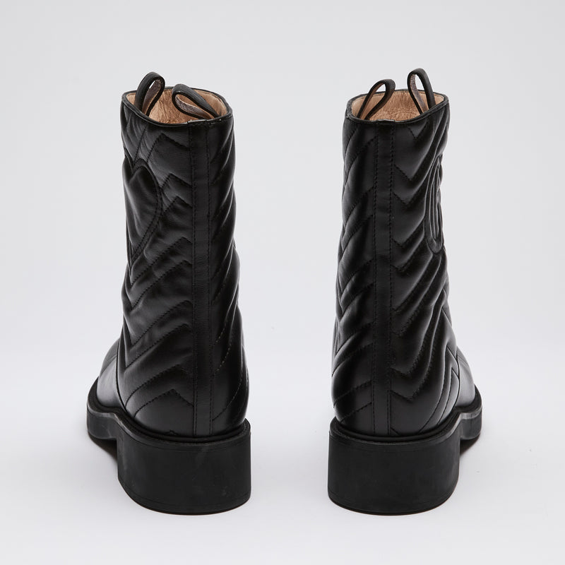 Gucci Black Leather GG Marmont Boots Size 38.5