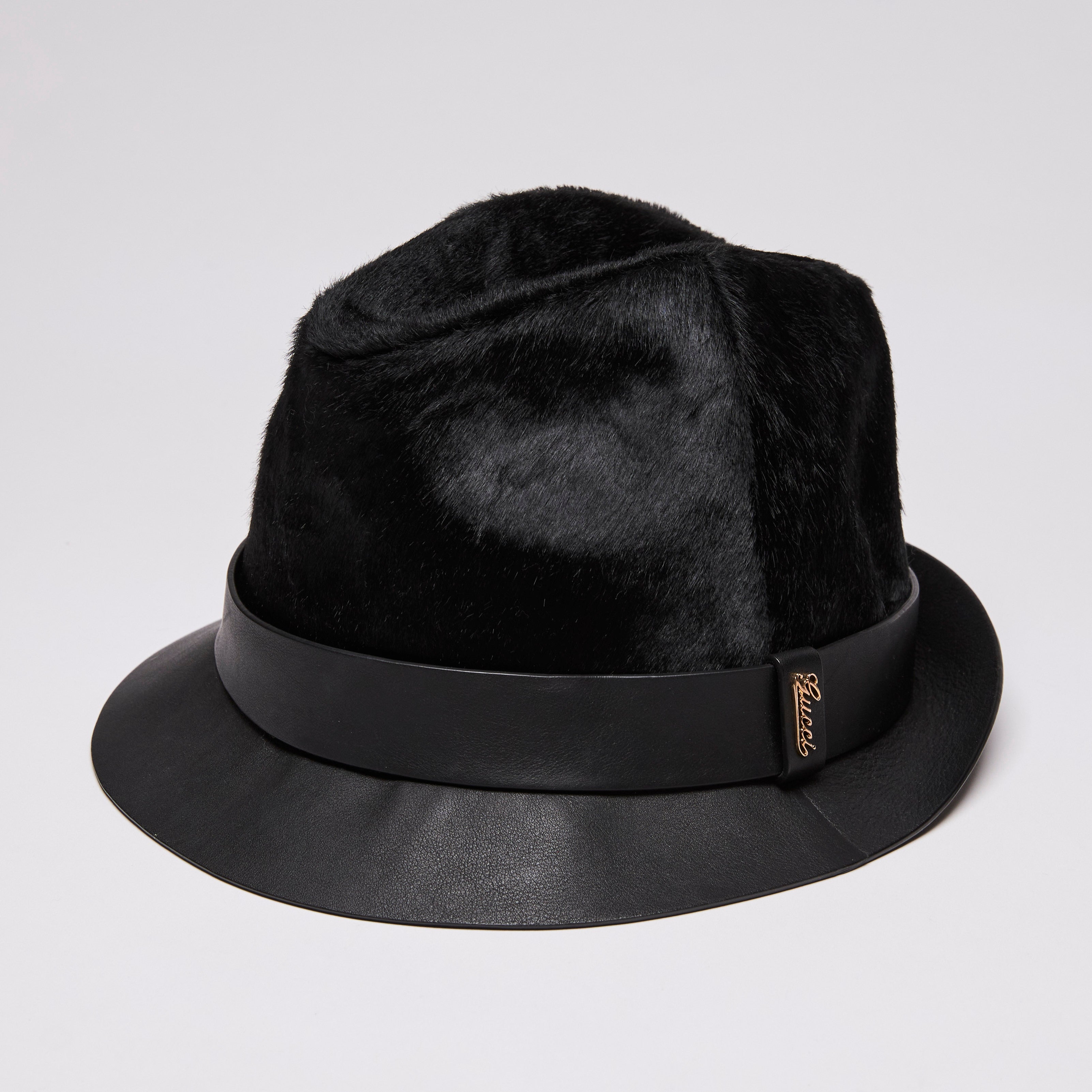 Gucci Cappello Donna Calfskin Leather and Pony Hair Fedora Luxury Finds Consignment