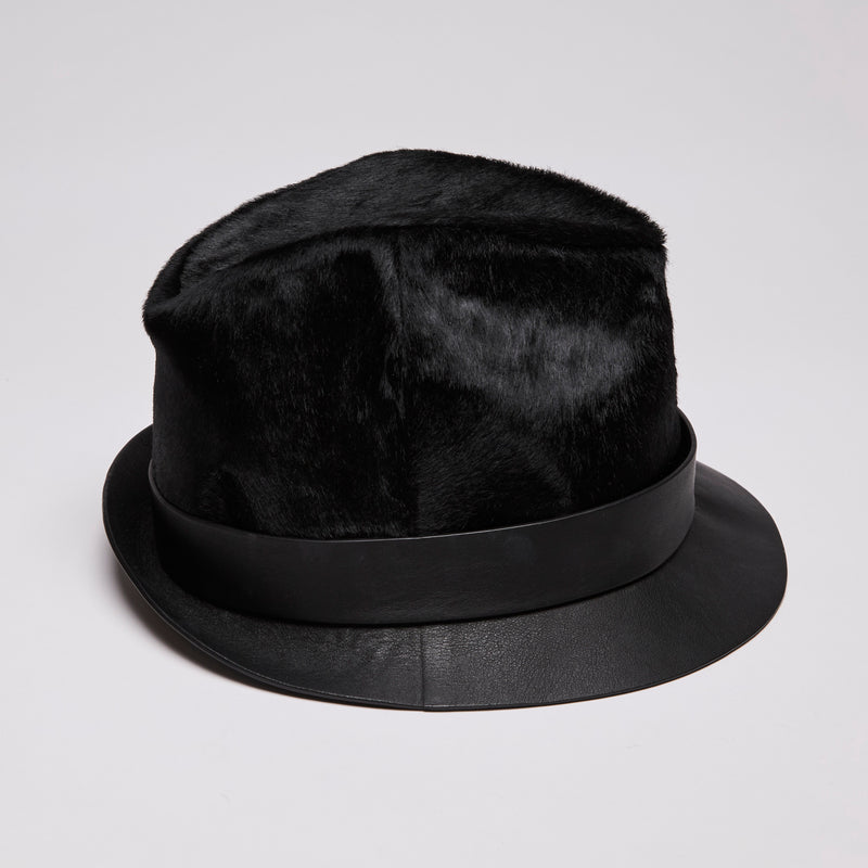 Gucci “Cappello Donna” Calfskin Leather and Pony Hair Fedora