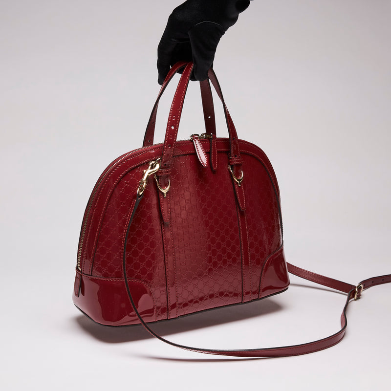 Gucci Patent Microguccissima Nice Top Handle Dome Bag Rose Red (Front)