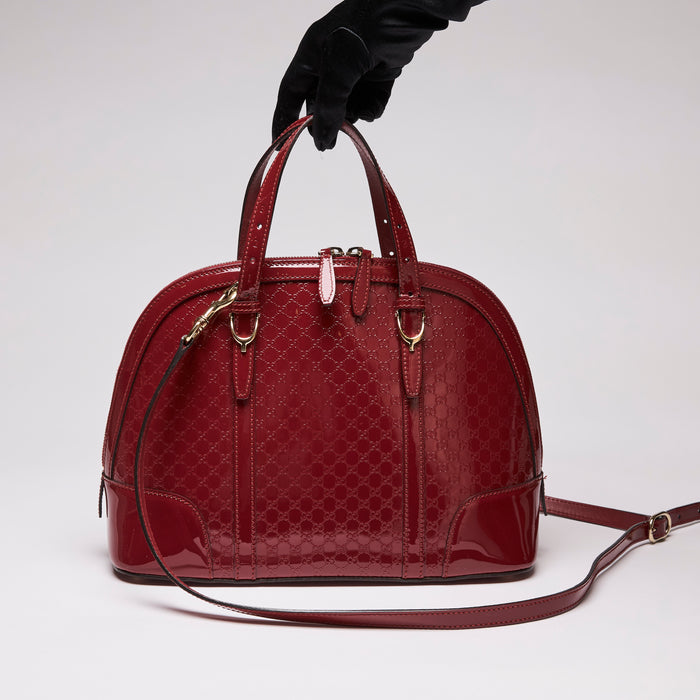 Gucci Patent Microguccissima Nice Top Handle Dome Bag Rose Red (Front)