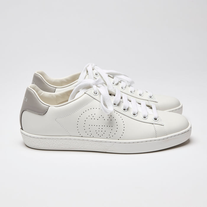 Gucci Gucci White Perforated Interlocking GG Leather Sneakers Size 37