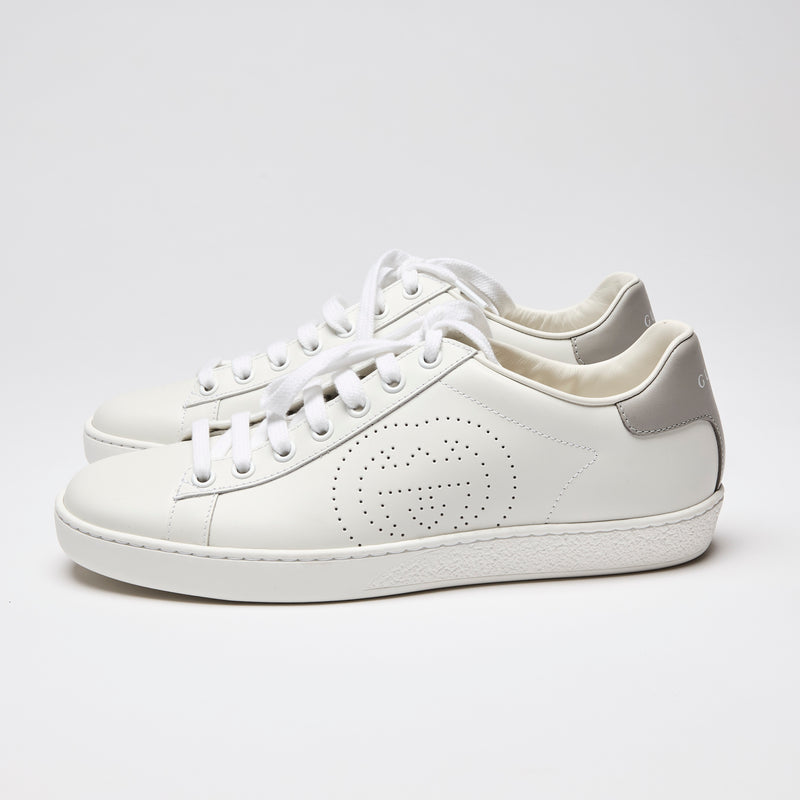 Gucci Gucci White Perforated Interlocking GG Leather Sneakers Size 37