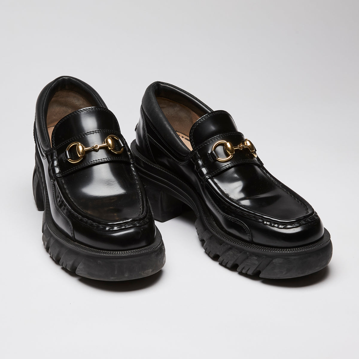 Gucci Magnum Calfskin Nappa Samoa Horse-bit Platform Chunky Loafers Black Size 40