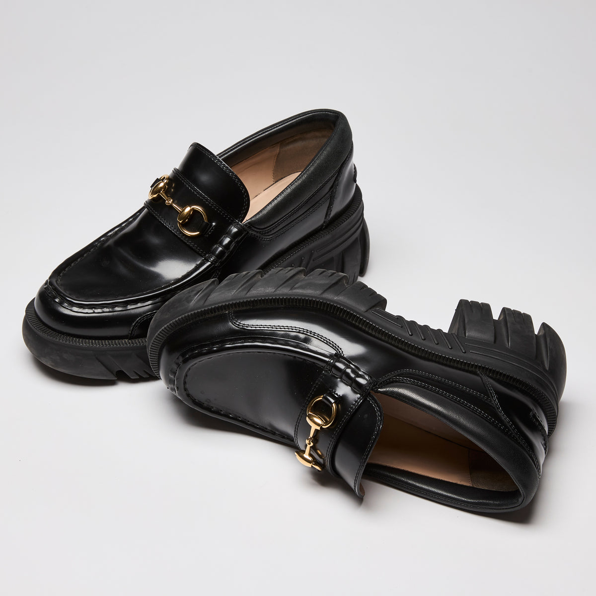 Gucci Magnum Calfskin Nappa Samoa Horse-bit Platform Chunky Loafers Black Size 40