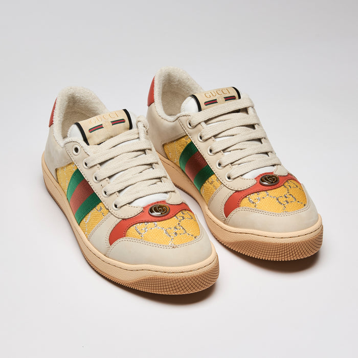 Gucci Rhyton Multi-Color GG Leather & Canvas Sneakers Size 37.5