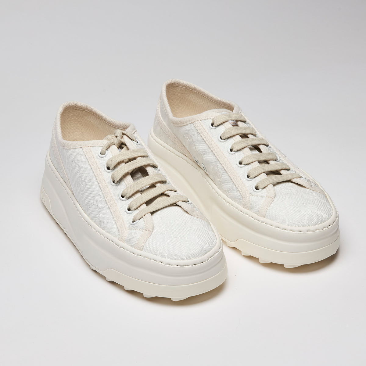 Gucci GG Monogram Tennis Platform  Sneakers Mystic White Size 37