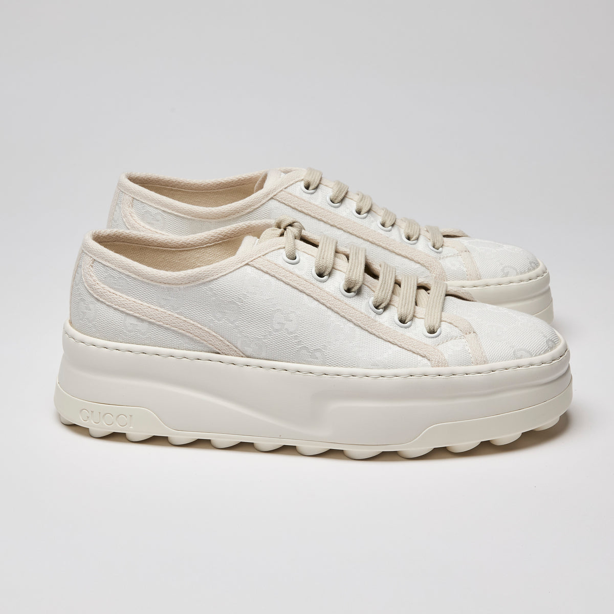 Gucci GG Monogram Tennis Platform  Sneakers Mystic White Size 37