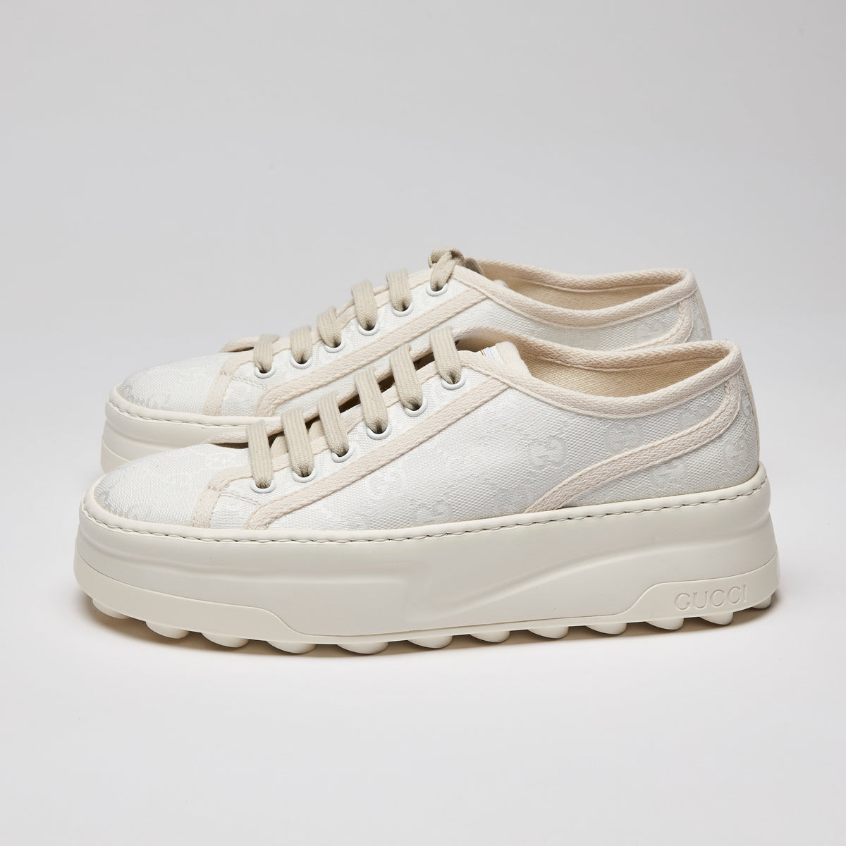 Gucci GG Monogram Tennis Platform  Sneakers Mystic White Size 37