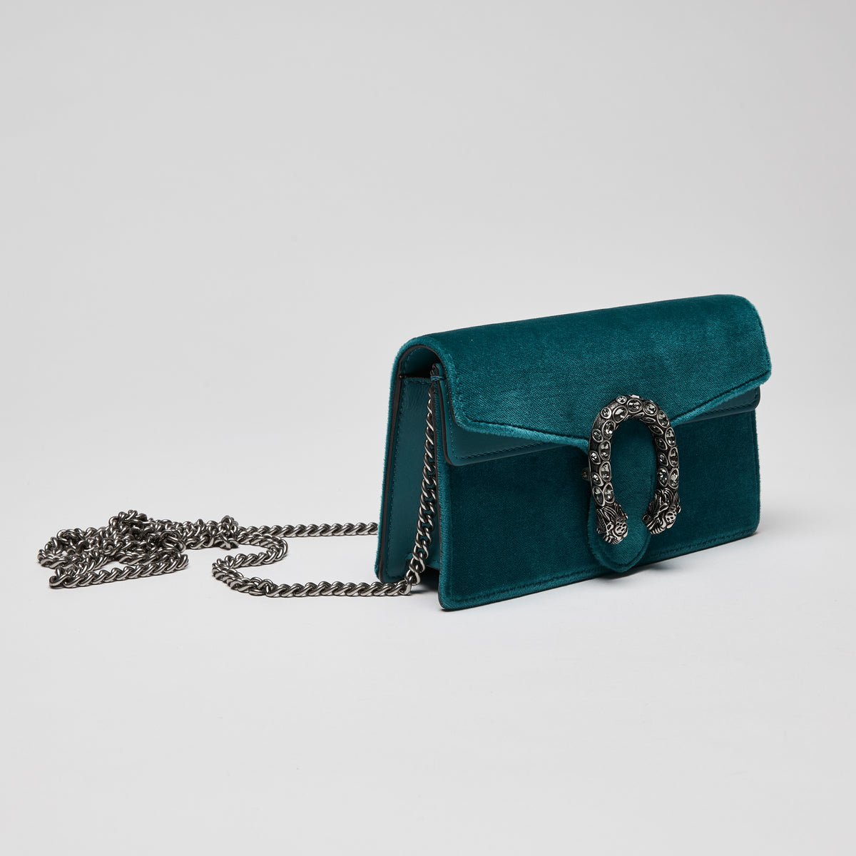 Gucci Velvet Super Mini Dionysus Shoulder Bag Teal (front)