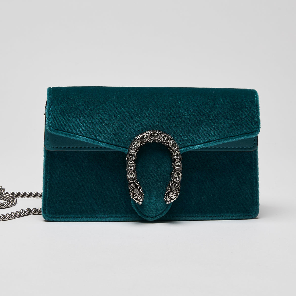 Gucci Velvet Super Mini Dionysus Shoulder Bag Teal (front)