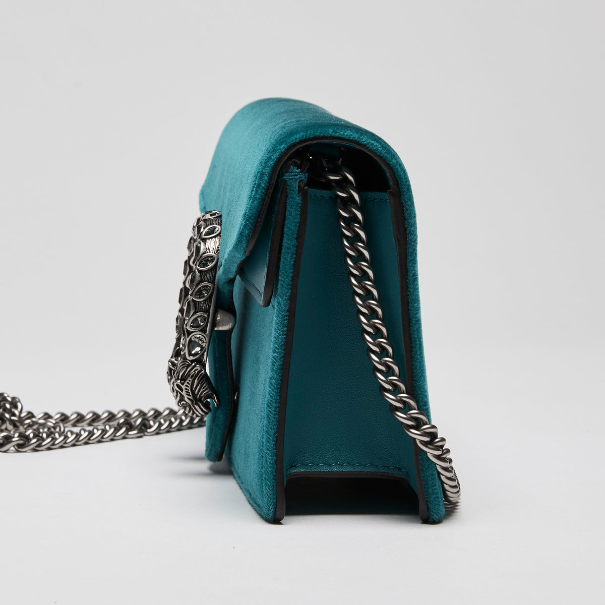 Gucci Velvet Super Mini Dionysus Shoulder Bag Teal (Side)