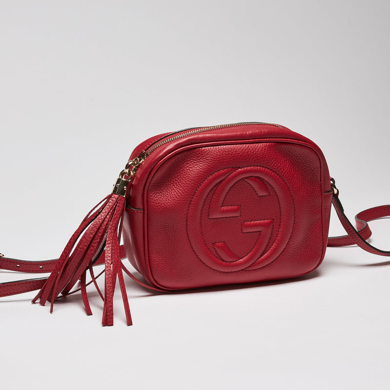 Gucci Pebbled Calfskin Small Soho Disco Bag Tabasco Red(Front)