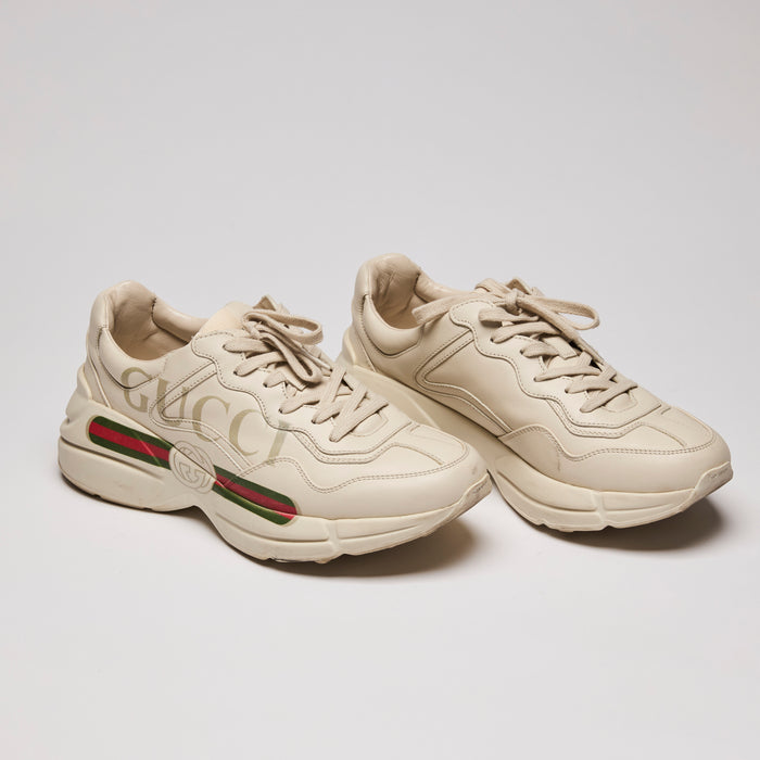 Gucci Cream Rhython Leather Sneakers Size 7.5 Mens. 10 ladies