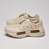 Gucci Cream Rhython Leather Sneakers Size 7.5 Mens. 10 ladies