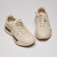 Gucci Cream Rhython Leather Sneakers Size 7.5 Mens. 10 ladies