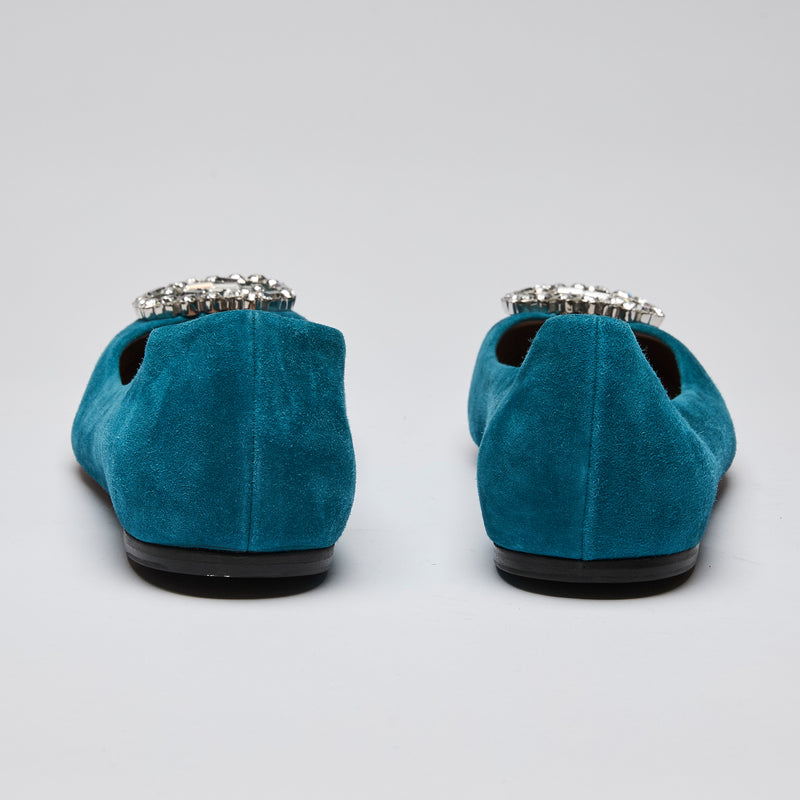 Gucci Blue Suede Crystal Hardware Ballet Flats (back)