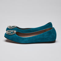 Gucci Blue Suede Crystal Hardware Ballet Flats (side)