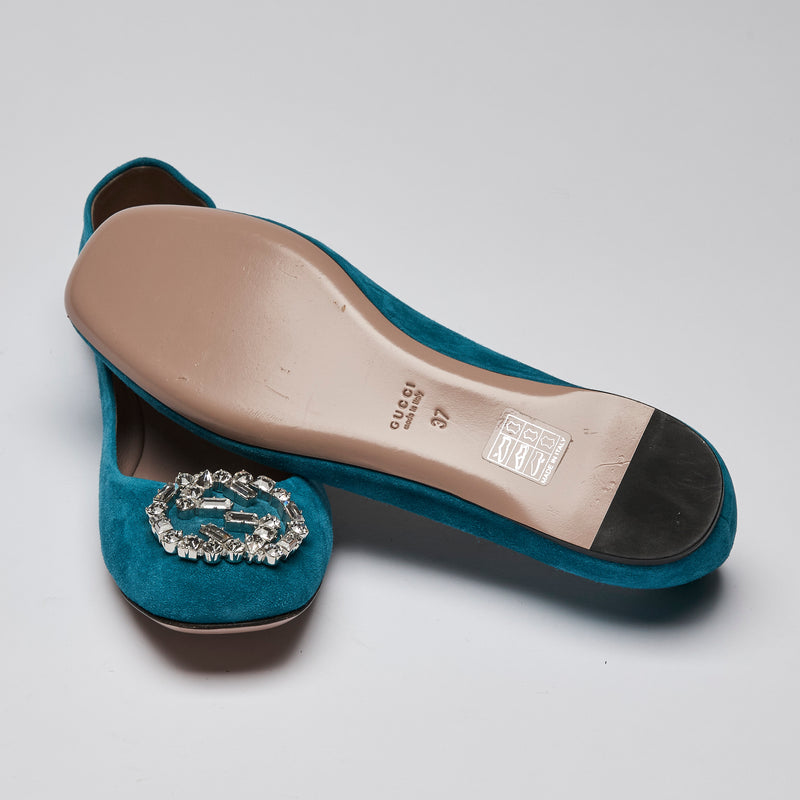 Gucci Blue Suede Crystal Hardware Ballet Flats (bottom)