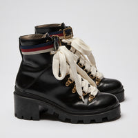 Gucci Black Leather Sylvie Ankle Boot (side)