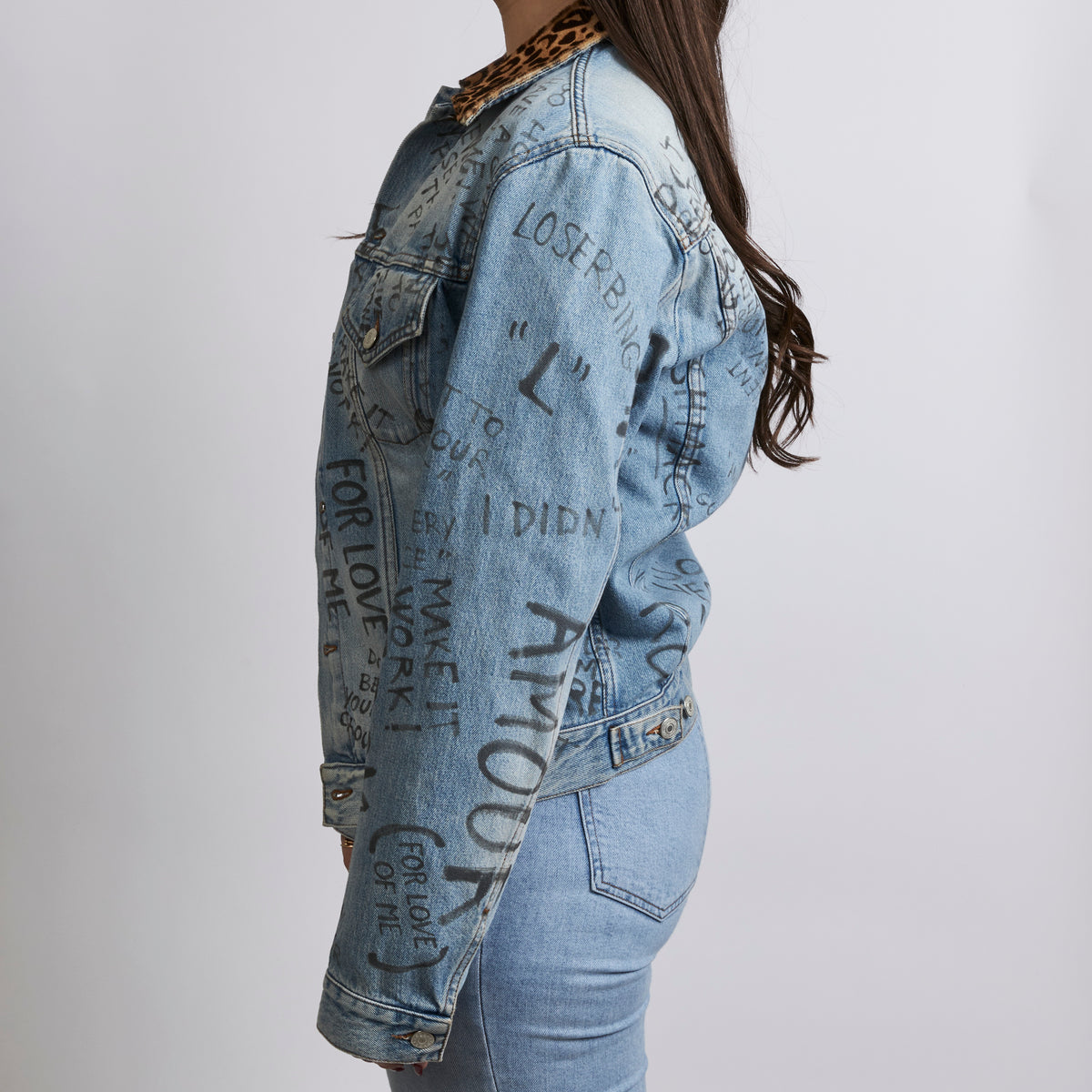 Excellent Pre-Loved Light Blue Denim Jacket. (side)