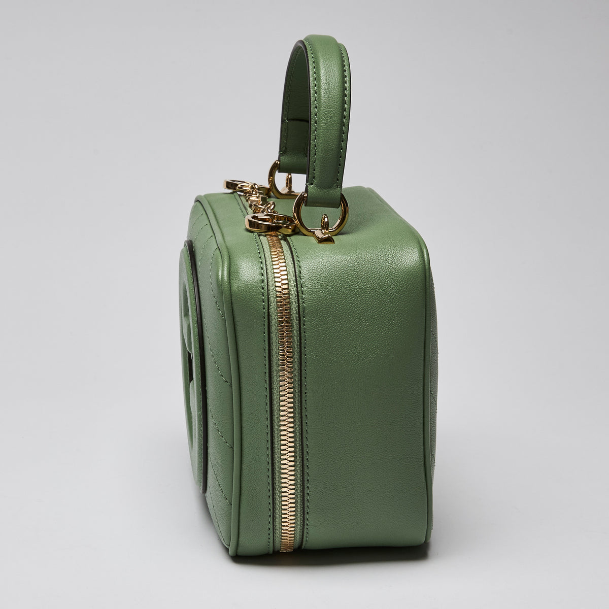 Gucci Calfskin Diagonal Stitched Blondie Small Top Handle Bag Green (side)