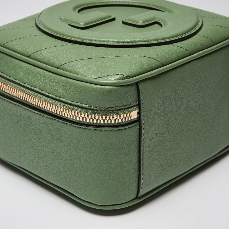 Gucci Calfskin Diagonal Stitched Blondie Small Top Handle Bag Green (corner)