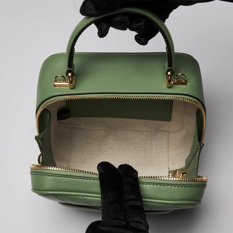 Gucci Calfskin Diagonal Stitched Blondie Small Top Handle Bag Green (interior)