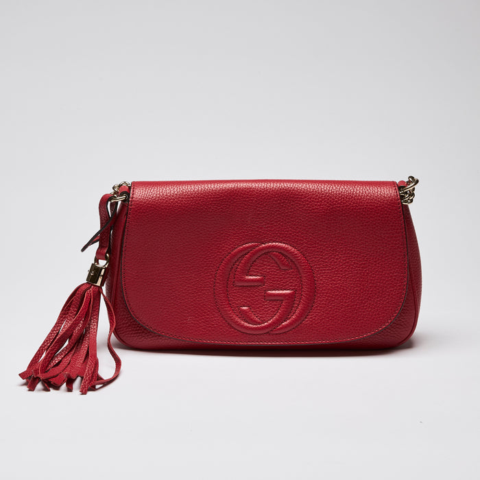 Gucci Pebbled Calfskin Medium Soho Flap Crossbody Vibrant Red