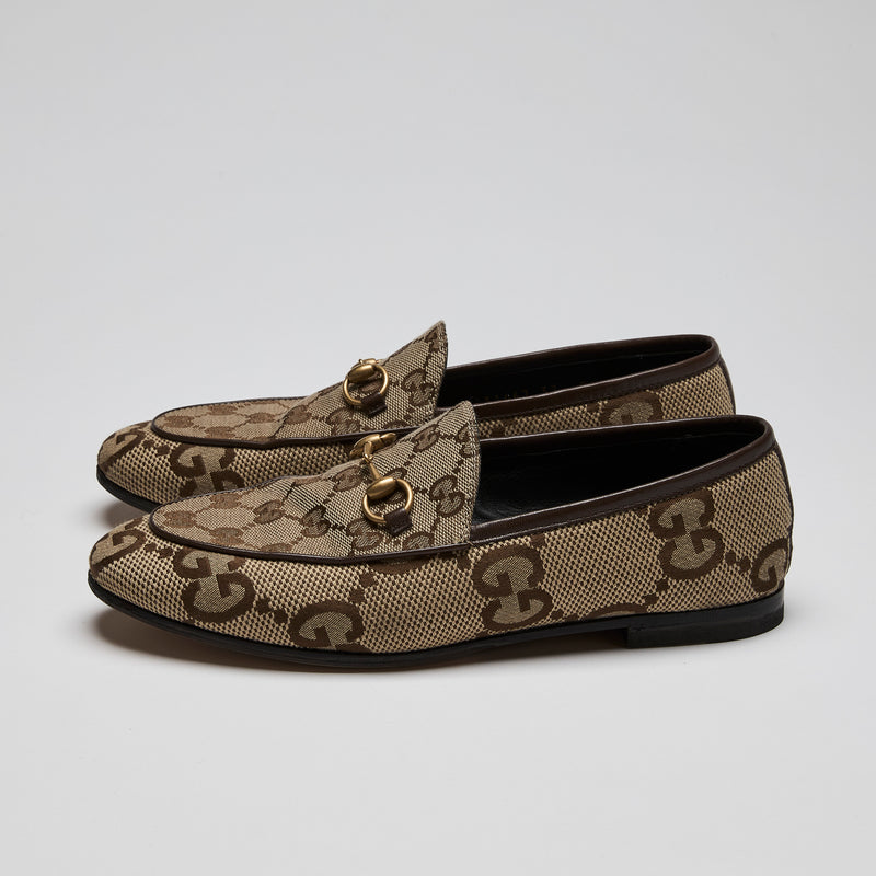 Gucci Brown Monogram Jordaan Loafers Size 37