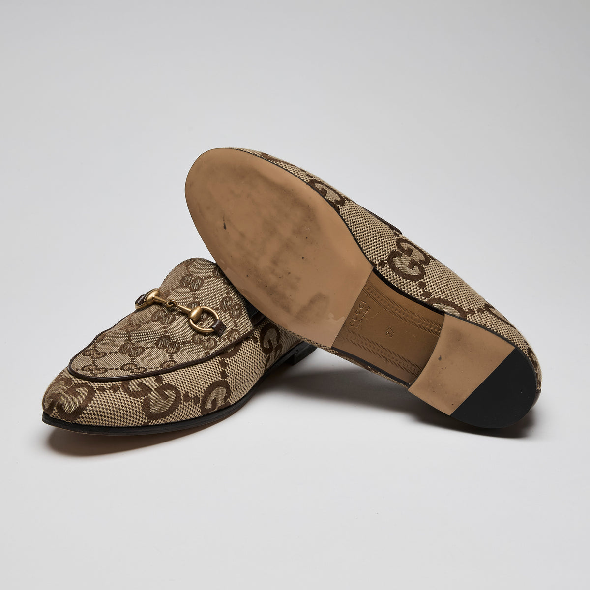 Gucci Brown Monogram Jordaan Loafers Size 37