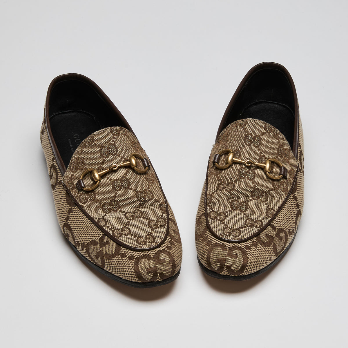 Gucci Brown Monogram Jordaan Loafers Size 37