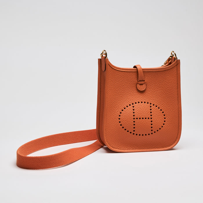 Excellent Pre-Loved Hermes Mini Evelyn Clemence Leather "Amazone" Orange (Front)